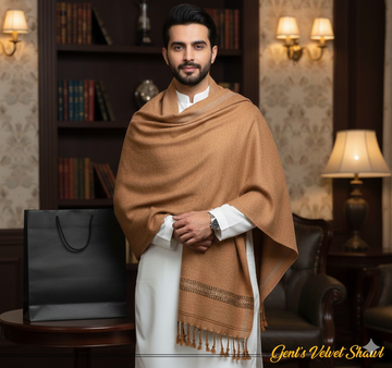 Men's Velvet Shawl Dark Camel Brown