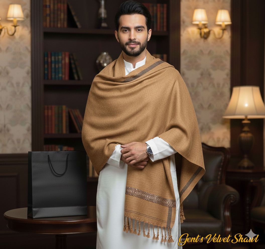 Men's Velvet Shawl Light Camel Brown