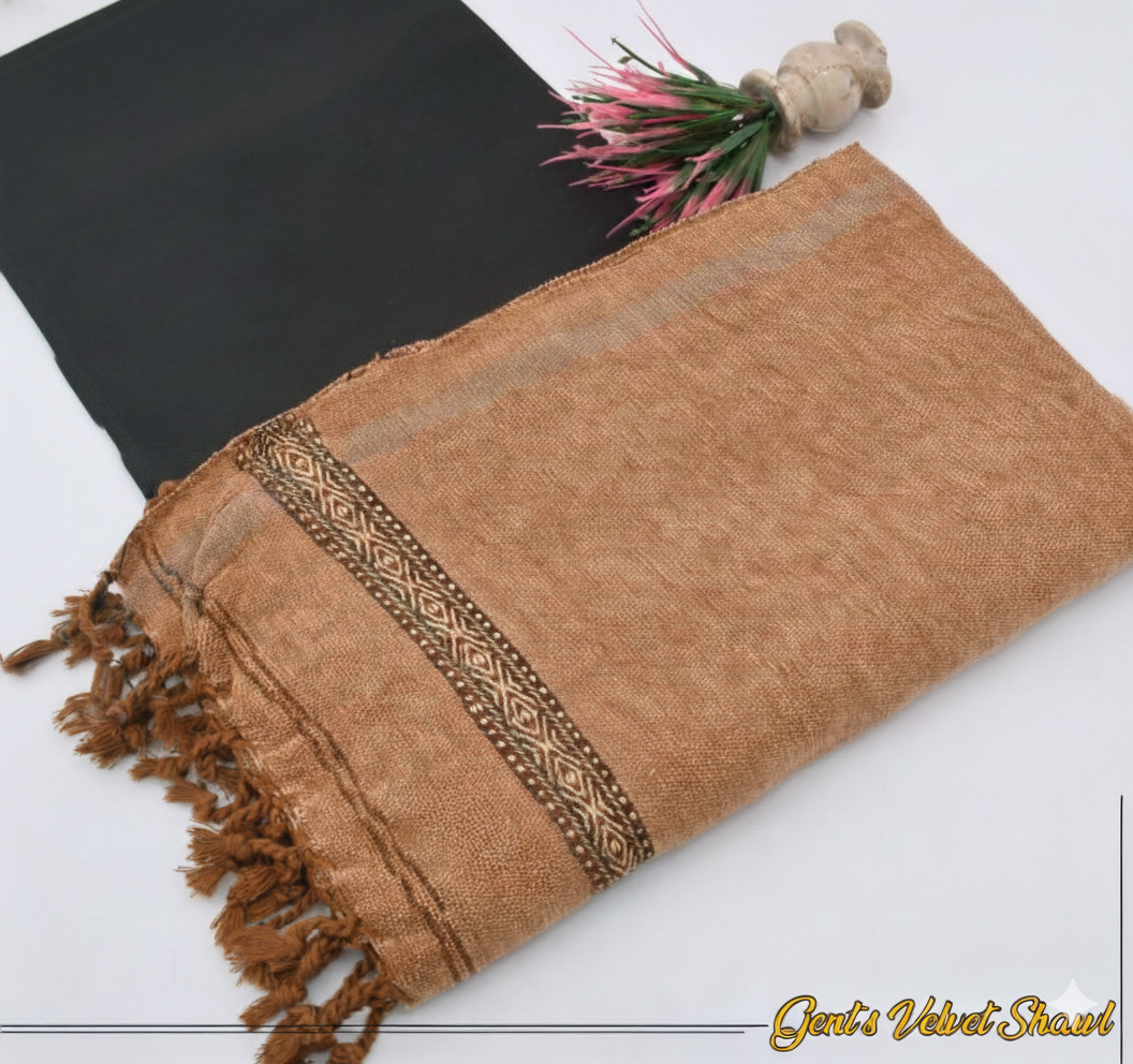 Men's Velvet Shawl Dark Camel Brown