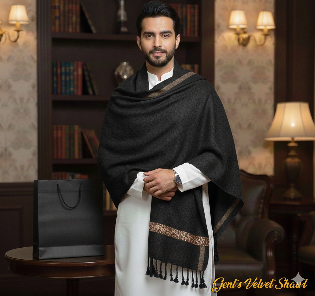 Men's Velvet Shawl Pure Black