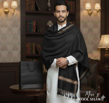 Winter Pure Wool Gents Shawl Pure Black #02