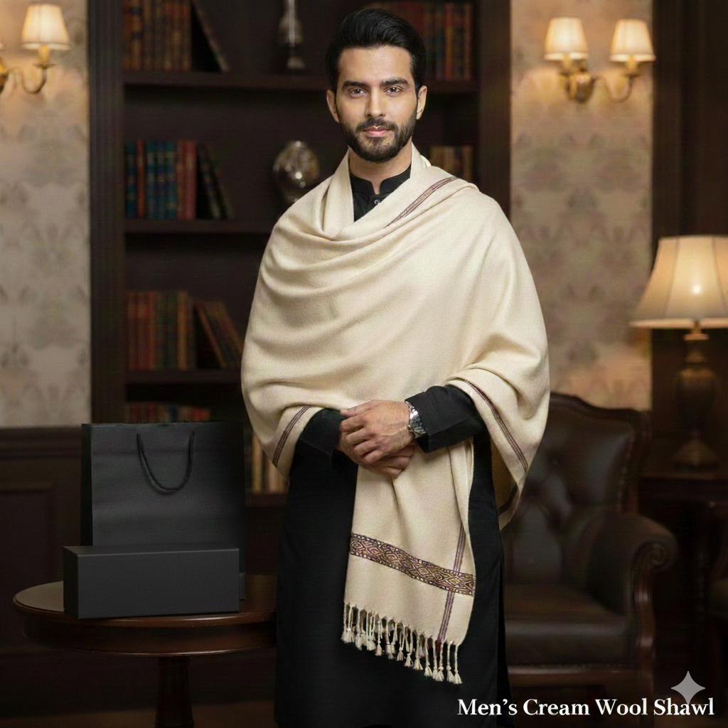 Winter Pure Wool Gents Shawl Cream #08